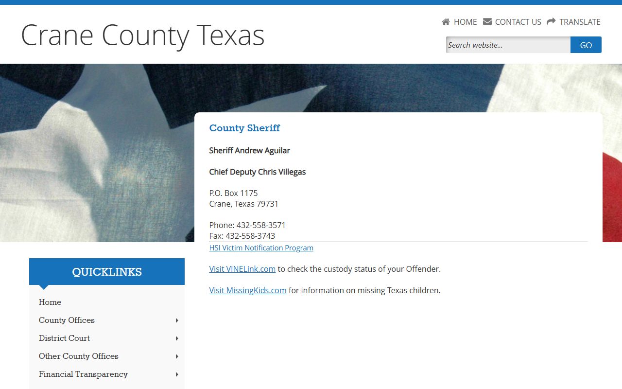 Crane County Law Enforcement Center source page screenshot